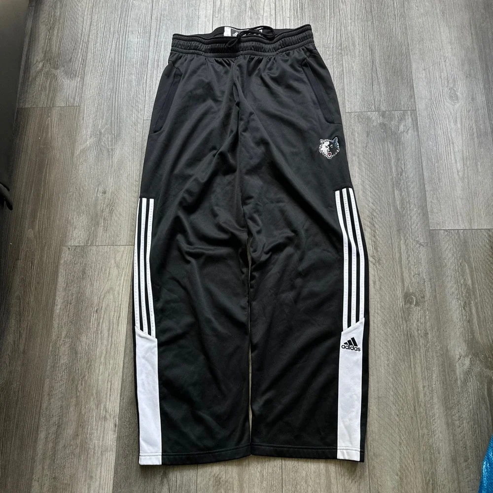 VTG Baggy Y2K Adidas MN Timberwolves Sweatpants Mens XL Black NBA Retro Stripes